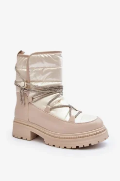 Śniegowce Damskie Z Ozdobnym Wiązaniem Beżowe Rilana