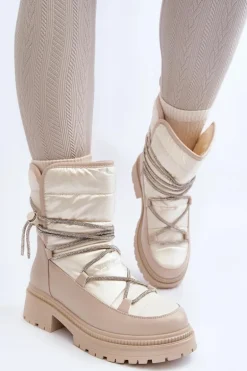 Śniegowce Damskie Z Ozdobnym Wiązaniem Beżowe Rilana