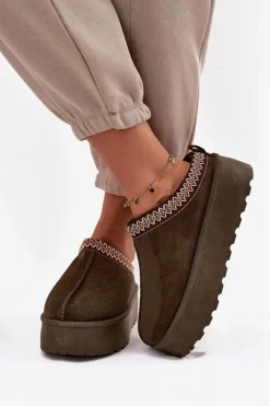 Śniegowce Damskie Z Ozdobnym Haftem Ciemnozielone Jenira