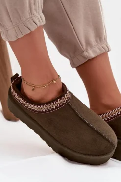 Śniegowce Damskie Z Ozdobnym Haftem Ciemnozielone Jenira