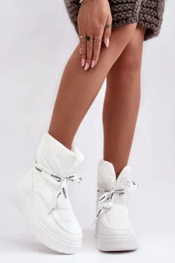 Śniegowce Damskie Z Ozdobnym Wiązaniem Białe Siracna