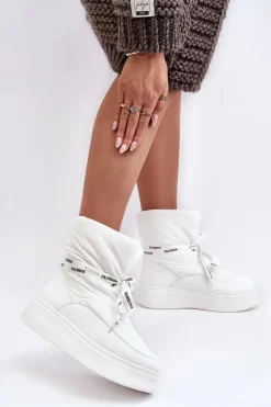 Śniegowce Damskie Z Ozdobnym Wiązaniem Białe Siracna