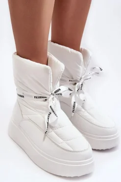 Śniegowce Damskie Z Ozdobnym Wiązaniem Białe Siracna
