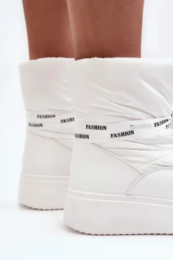 Śniegowce Damskie Z Ozdobnym Wiązaniem Białe Siracna