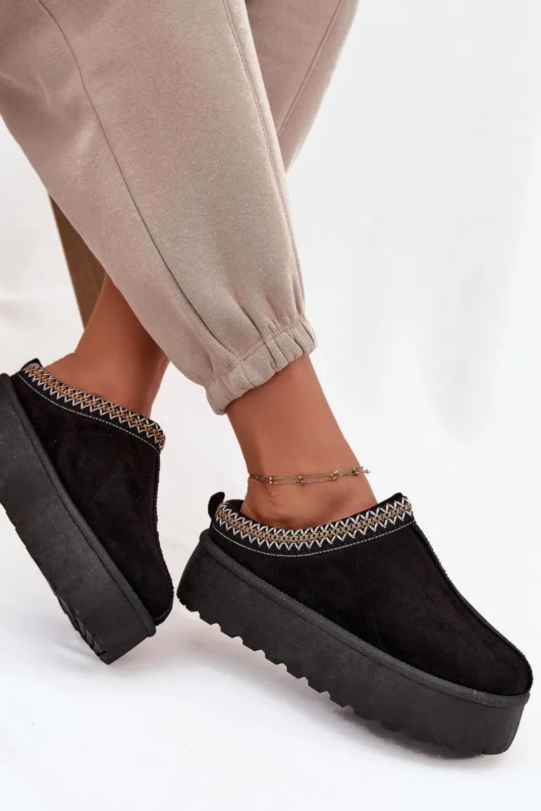 Śniegowce Damskie Z Ozdobnym Haftem Czarne Jenira