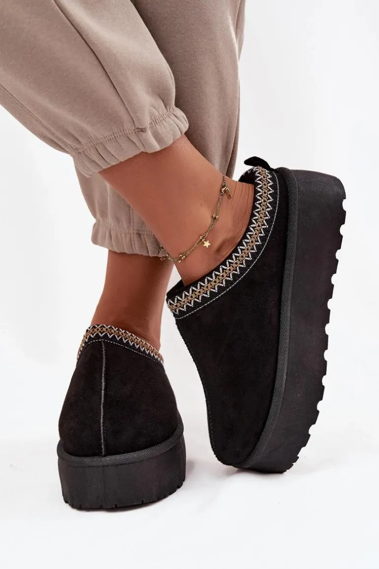 Śniegowce Damskie Z Ozdobnym Haftem Czarne Jenira