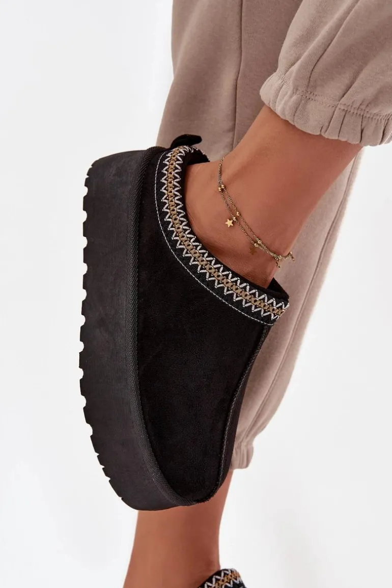 Śniegowce Damskie Z Ozdobnym Haftem Czarne Jenira