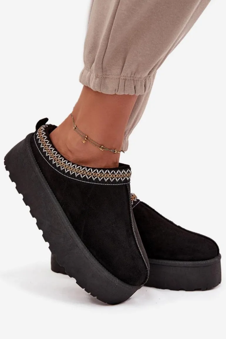 Śniegowce Damskie Z Ozdobnym Haftem Czarne Jenira