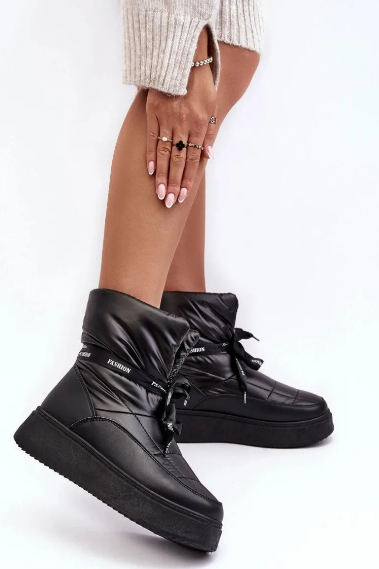 Śniegowce Damskie Z Ozdobnym Wiązaniem Czarne Siracna