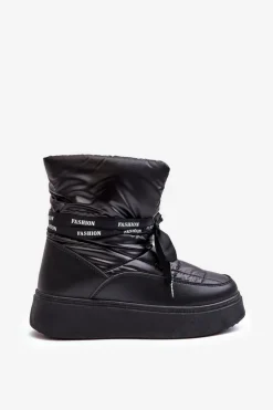 Śniegowce Damskie Z Ozdobnym Wiązaniem Czarne Siracna