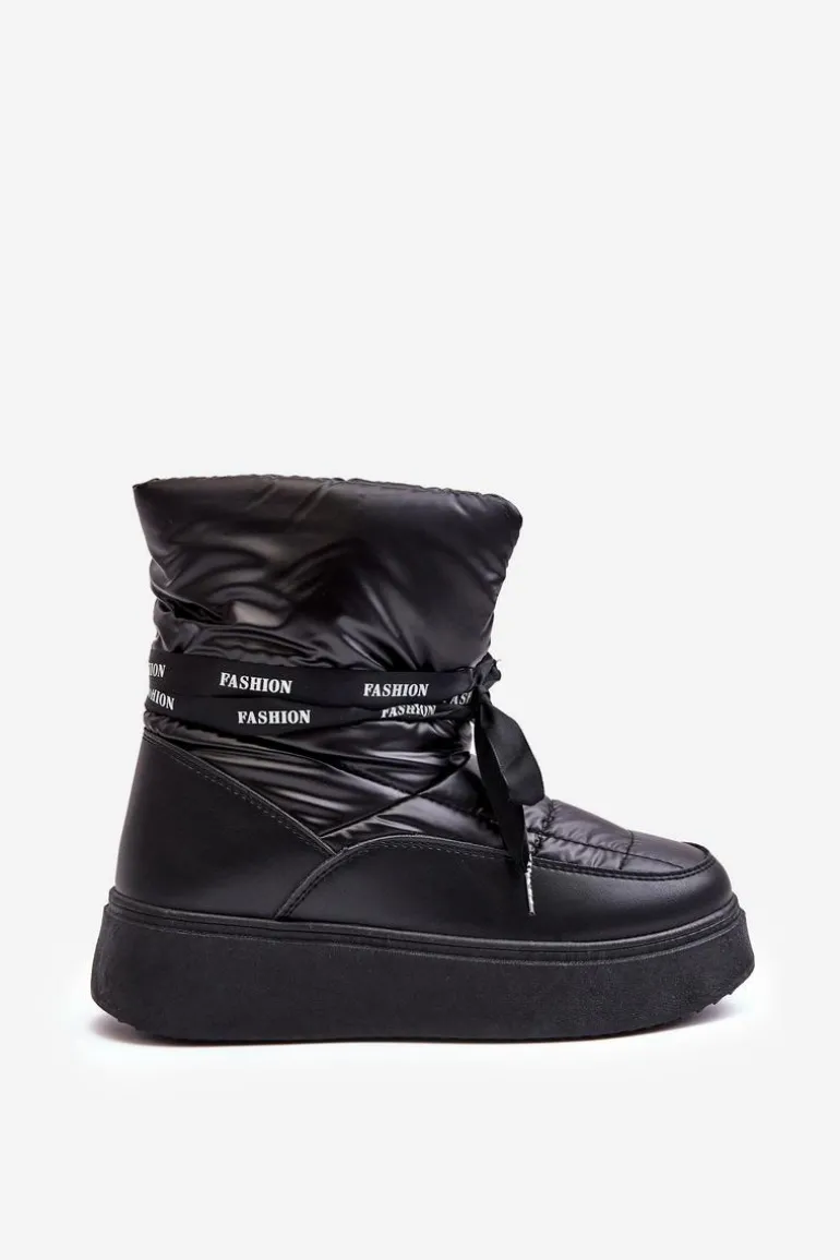 Śniegowce Damskie Z Ozdobnym Wiązaniem Czarne Siracna