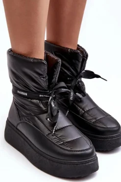 Śniegowce Damskie Z Ozdobnym Wiązaniem Czarne Siracna