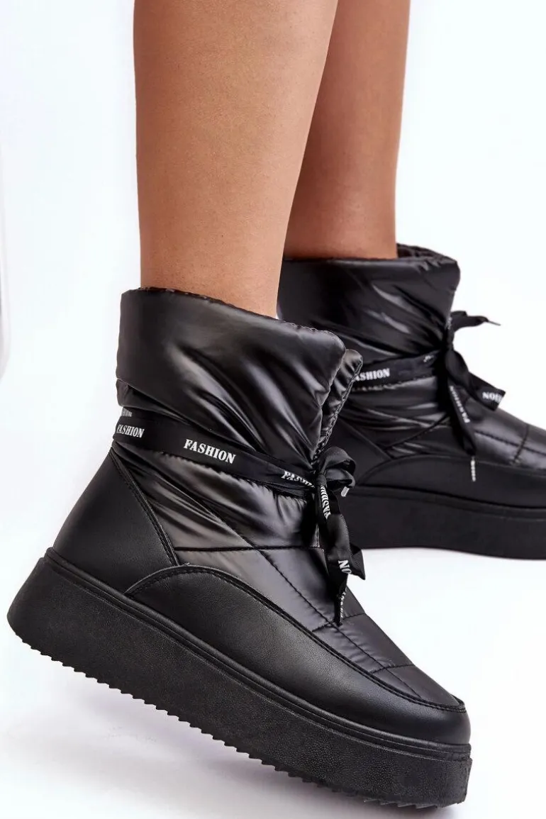 Śniegowce Damskie Z Ozdobnym Wiązaniem Czarne Siracna