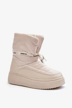 Śniegowce Damskie Z Ozdobnym Wiązaniem Jasnobeżowe Siracna