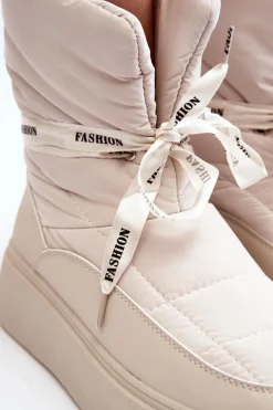 Śniegowce Damskie Z Ozdobnym Wiązaniem Jasnobeżowe Siracna