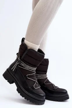 Śniegowce Damskie Z Ozdobnym Wiązaniem Czarne Rilana