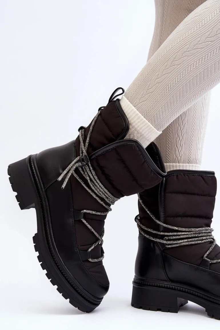 Śniegowce Damskie Z Ozdobnym Wiązaniem Czarne Rilana