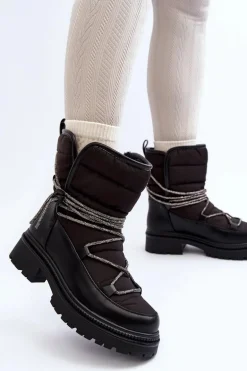 Śniegowce Damskie Z Ozdobnym Wiązaniem Czarne Rilana