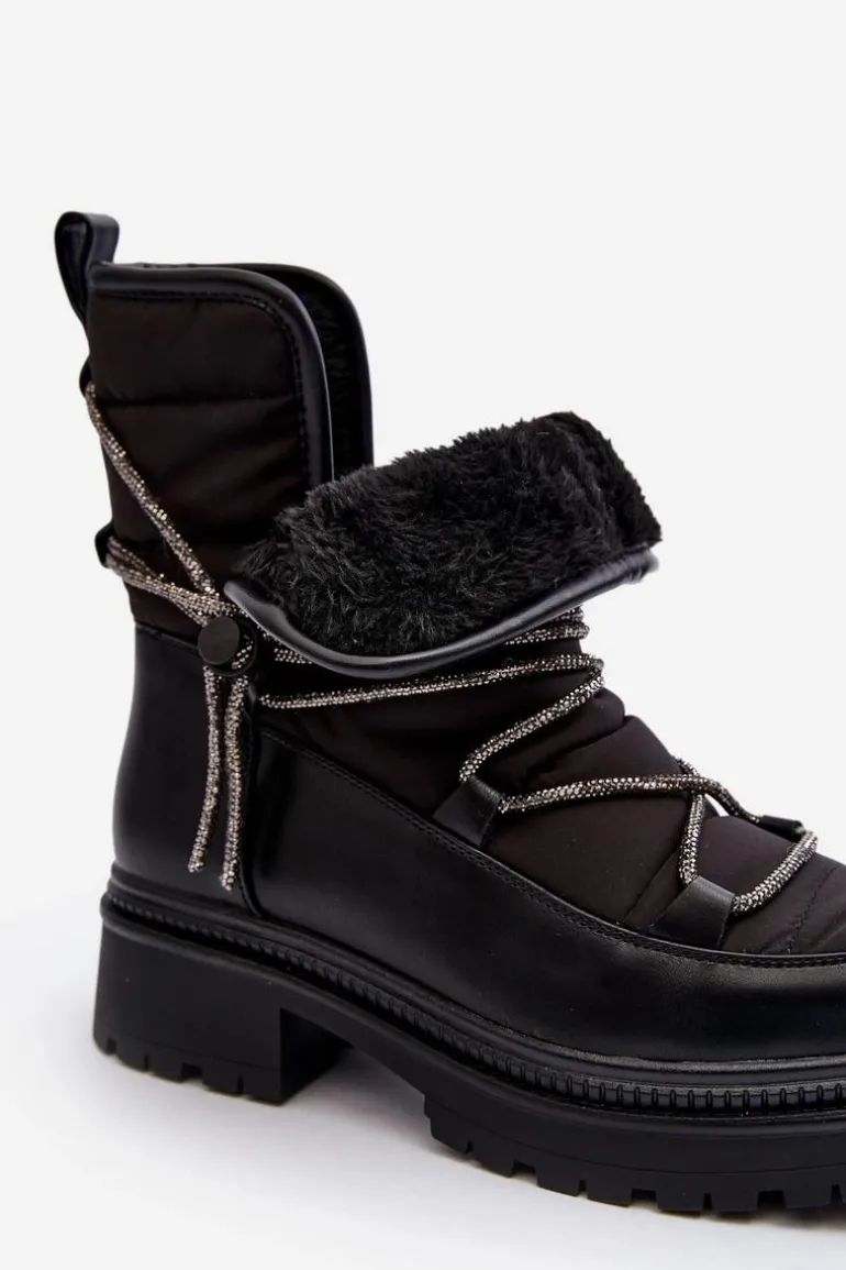 Śniegowce Damskie Z Ozdobnym Wiązaniem Czarne Rilana