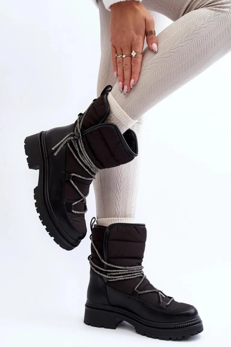 Śniegowce Damskie Z Ozdobnym Wiązaniem Czarne Rilana