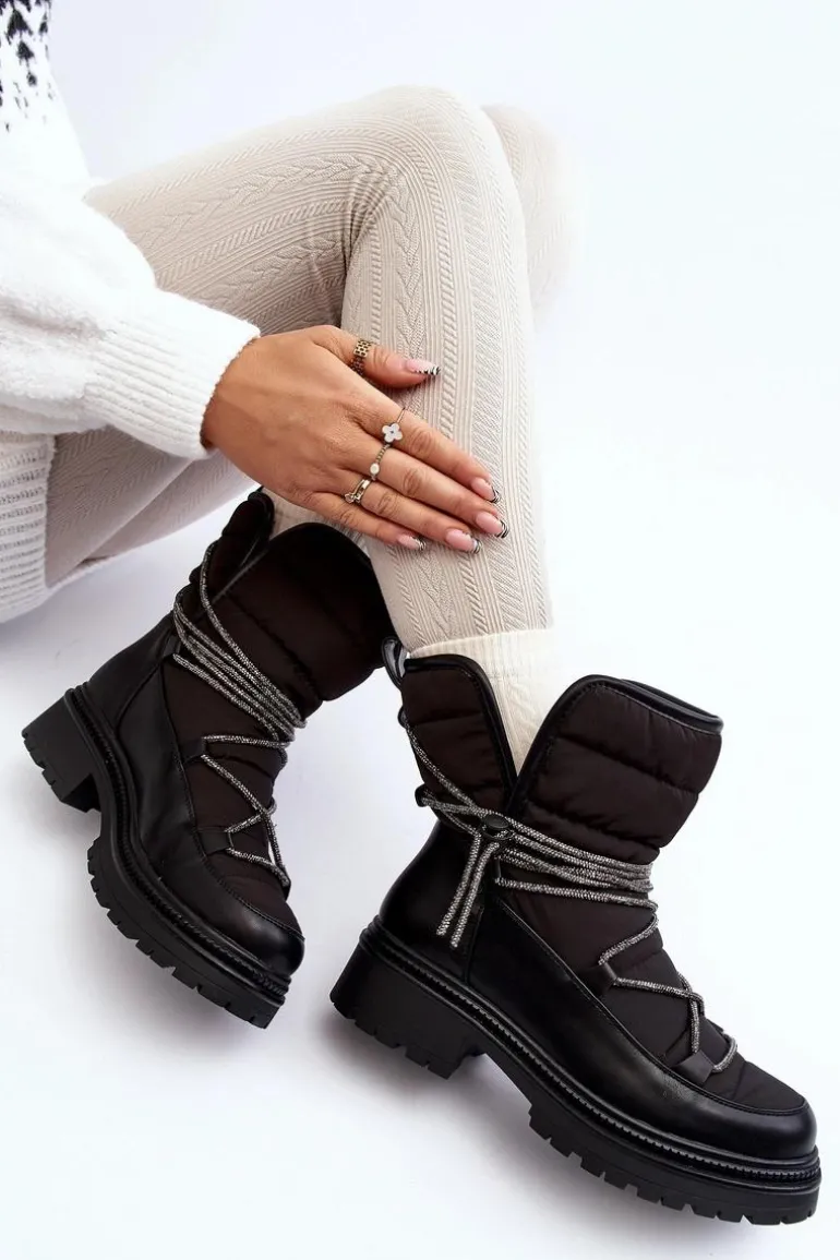 Śniegowce Damskie Z Ozdobnym Wiązaniem Czarne Rilana