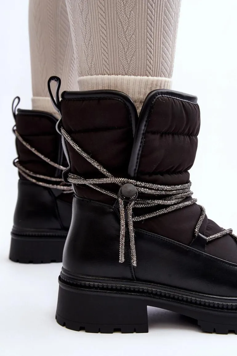 Śniegowce Damskie Z Ozdobnym Wiązaniem Czarne Rilana