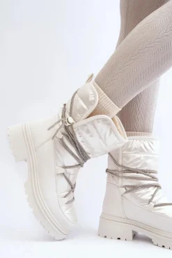 Śniegowce Damskie Z Ozdobnym Wiązaniem Białe Rilana