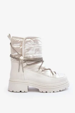 Śniegowce Damskie Z Ozdobnym Wiązaniem Białe Rilana