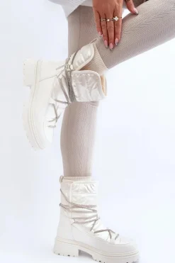 Śniegowce Damskie Z Ozdobnym Wiązaniem Białe Rilana