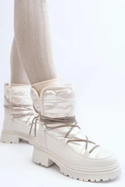 Śniegowce Damskie Z Ozdobnym Wiązaniem Białe Rilana