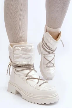 Śniegowce Damskie Z Ozdobnym Wiązaniem Białe Rilana