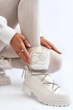 Śniegowce Damskie Z Ozdobnym Wiązaniem Białe Rilana