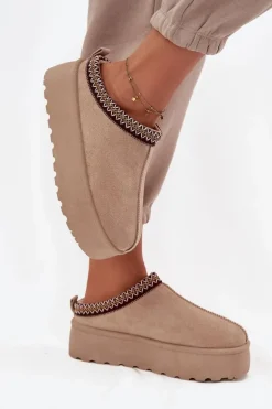 Śniegowce Damskie Z Ozdobnym Haftem Beżowe Jenira