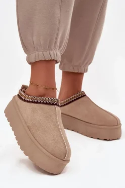Śniegowce Damskie Z Ozdobnym Haftem Beżowe Jenira