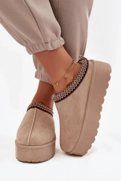 Śniegowce Damskie Z Ozdobnym Haftem Beżowe Jenira