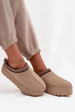 Śniegowce Damskie Z Ozdobnym Haftem Beżowe Jenira