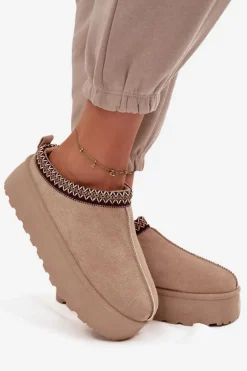 Śniegowce Damskie Z Ozdobnym Haftem Beżowe Jenira
