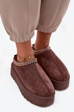 Śniegowce Damskie Z Ozdobnym Haftem Czekoladowe Jenira