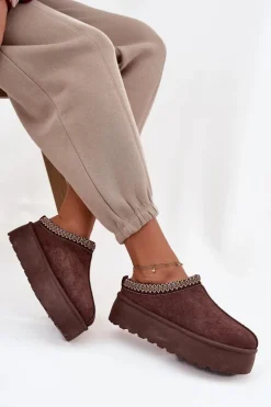 Śniegowce Damskie Z Ozdobnym Haftem Czekoladowe Jenira