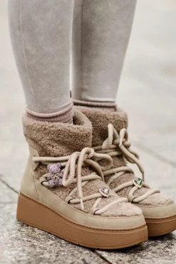 Śniegowce Damskie Z Przypinkami I Futerkiem Typu Baranek Brązowe Almatiza