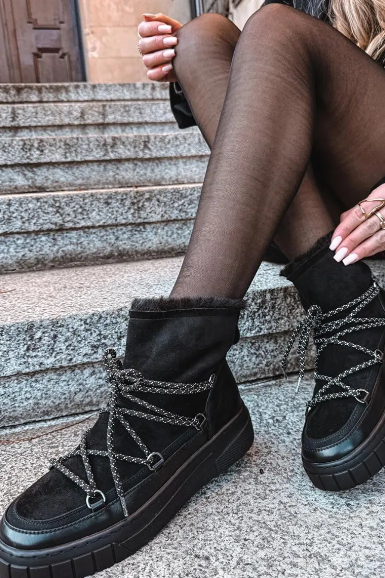 Śniegowce Damskie Z Wiązaniem Czarne Isalisse