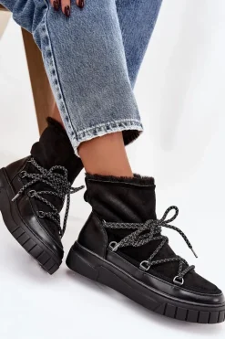 Śniegowce Damskie Z Wiązaniem Czarne Isalisse