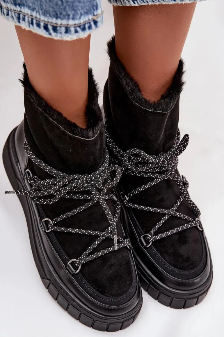 Śniegowce Damskie Z Wiązaniem Czarne Isalisse