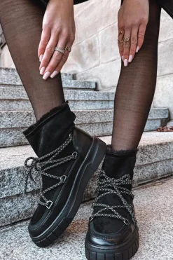 Śniegowce Damskie Z Wiązaniem Czarne Isalisse