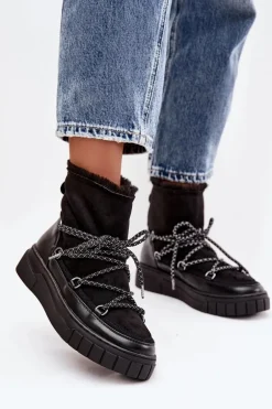 Śniegowce Damskie Z Wiązaniem Czarne Isalisse