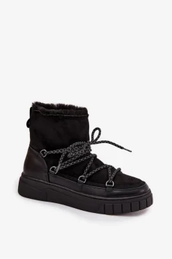 Śniegowce Damskie Z Wiązaniem Czarne Isalisse