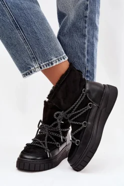 Śniegowce Damskie Z Wiązaniem Czarne Isalisse