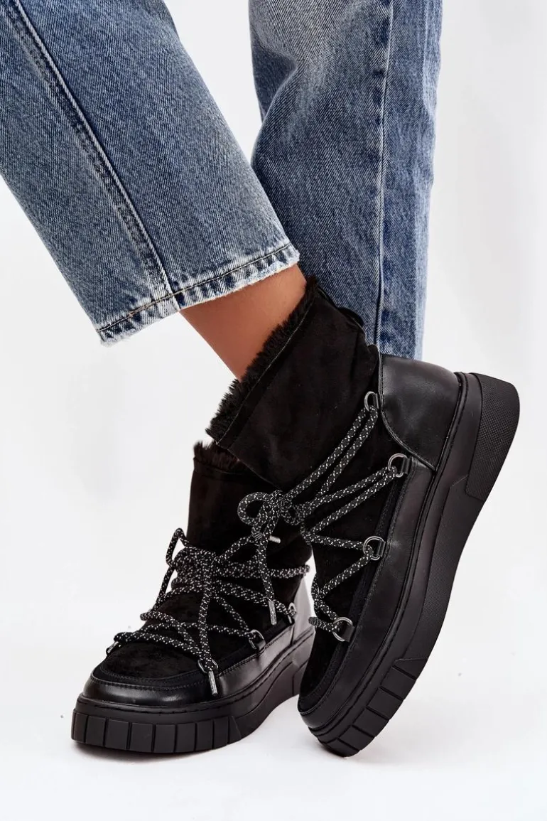 Śniegowce Damskie Z Wiązaniem Czarne Isalisse