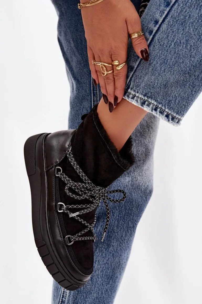 Śniegowce Damskie Z Wiązaniem Czarne Isalisse