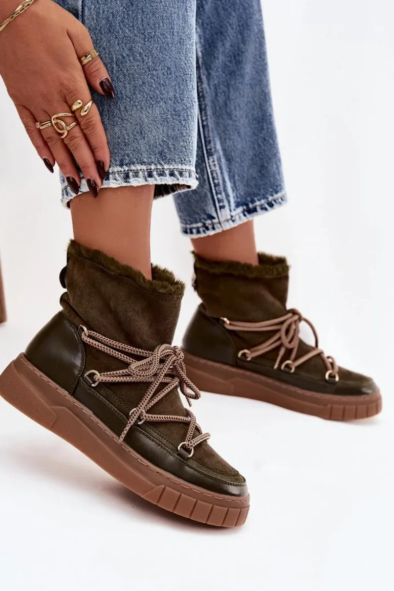 Śniegowce Damskie Z Wiązaniem Ciemnozielone Isalisse